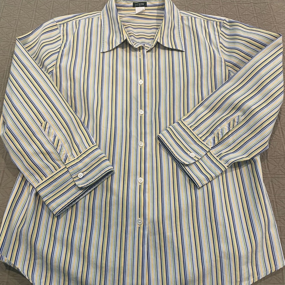 J. Crew Women’s Striped Blue and Yellow tailored Shirt, Sz. 12